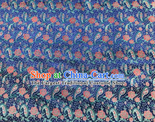 Chinese Classical Loquat Flower Pattern Design Royalblue Brocade Fabric Asian Traditional Satin Silk Material