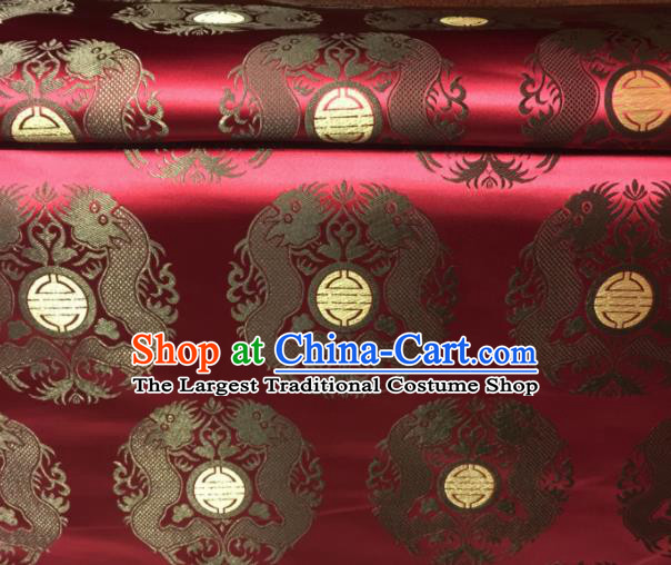 Chinese Royal Dragons Pattern Design Purplish Red Brocade Fabric Asian Traditional Satin Silk Material