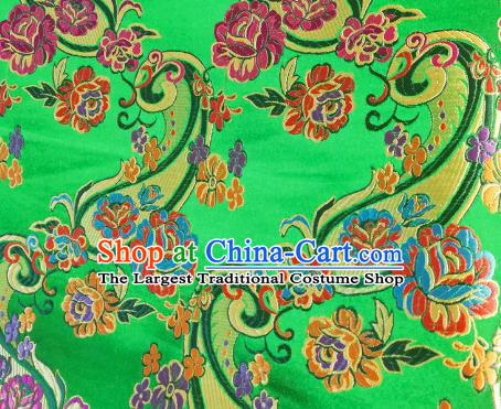 Chinese Royal Loquat Flower Pattern Design Green Nanjing Brocade Fabric Asian Traditional Satin Silk Material