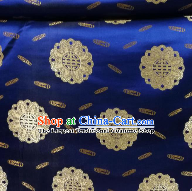Chinese Royal Buddhism Pattern Design Navy Brocade Fabric Asian Traditional Satin Silk Material