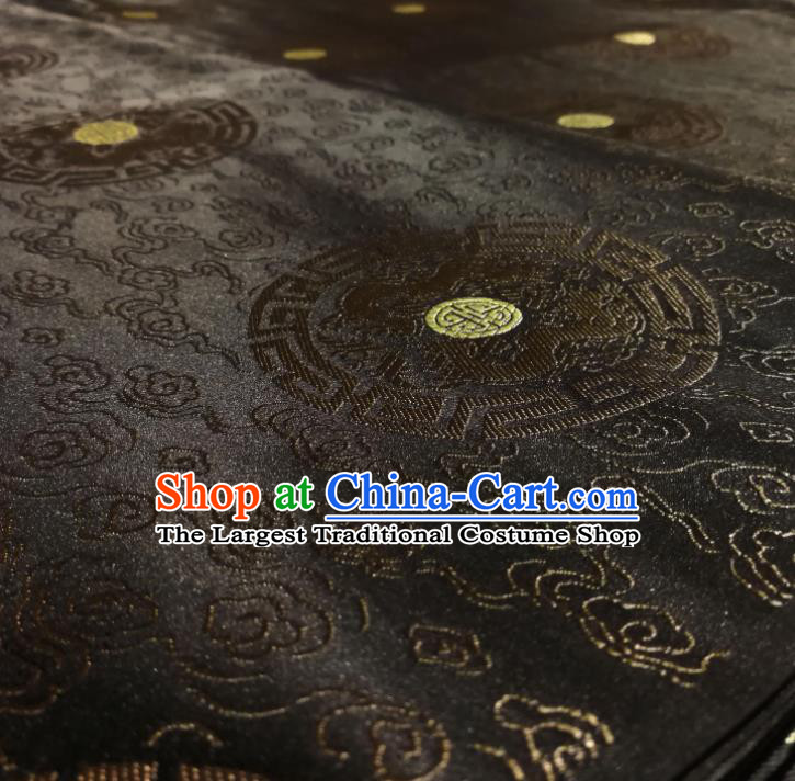Chinese Royal Round Dragon Pattern Design Black Brocade Fabric Asian Traditional Satin Silk Material