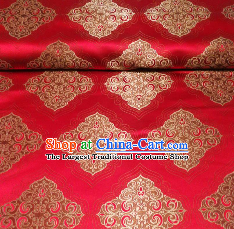 Chinese Royal Square Pattern Design Red Brocade Fabric Asian Traditional Satin Silk Material