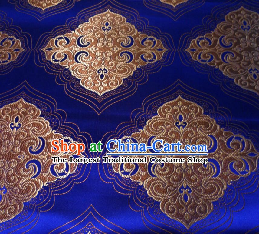 Chinese Royal Square Pattern Design Royalblue Brocade Fabric Asian Traditional Satin Silk Material