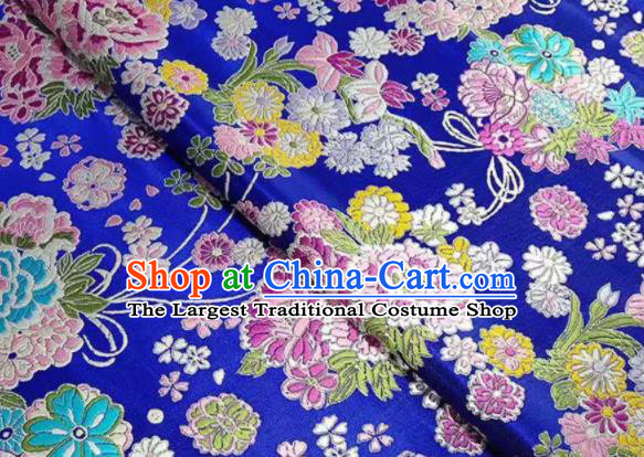 Chinese Royal Daisy Peony Pattern Design Royalblue Brocade Fabric Asian Traditional Satin Silk Material