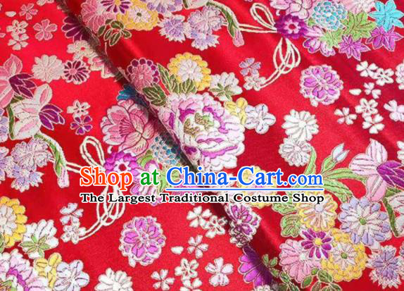 Chinese Royal Daisy Peony Pattern Design Red Brocade Fabric Asian Traditional Satin Silk Material