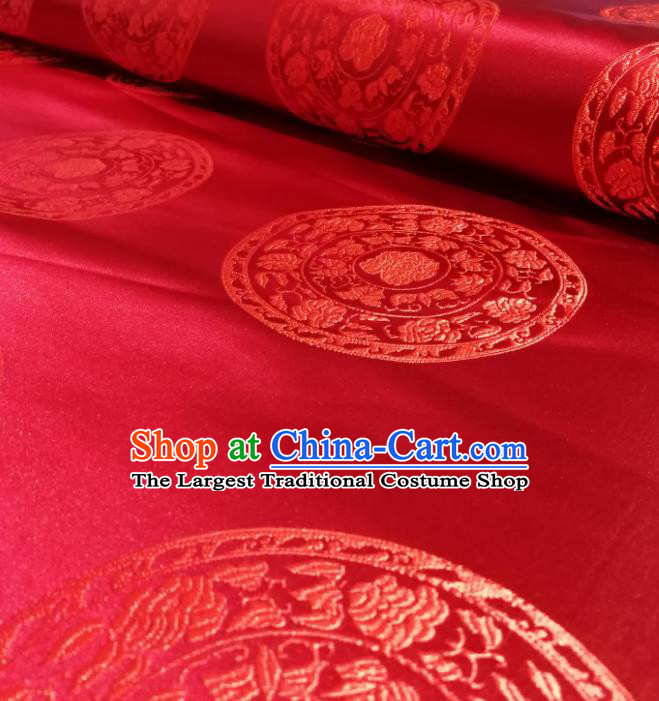 Chinese Royal Peony Pattern Design Red Brocade Fabric Asian Traditional Satin Silk Material