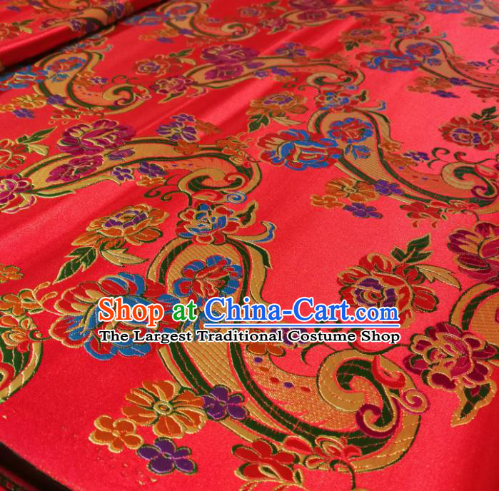 Chinese Royal Loquat Flower Pattern Design Red Nanjing Brocade Fabric Asian Traditional Satin Silk Material