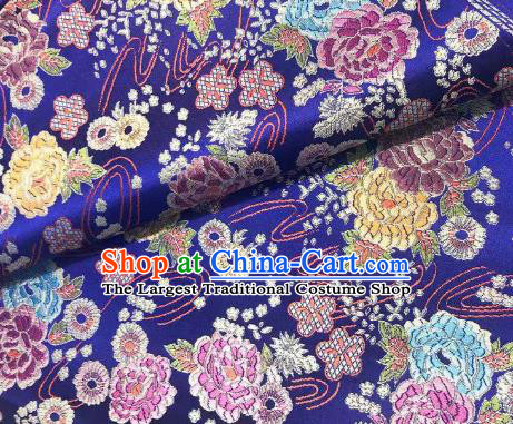 Chinese Classical Peony Plum Pattern Design Royalblue Brocade Fabric Asian Traditional Satin Silk Material