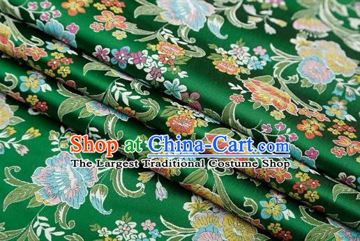 Chinese Classical Flourish Flowers Pattern Design Green Brocade Fabric Asian Traditional Satin Silk Material