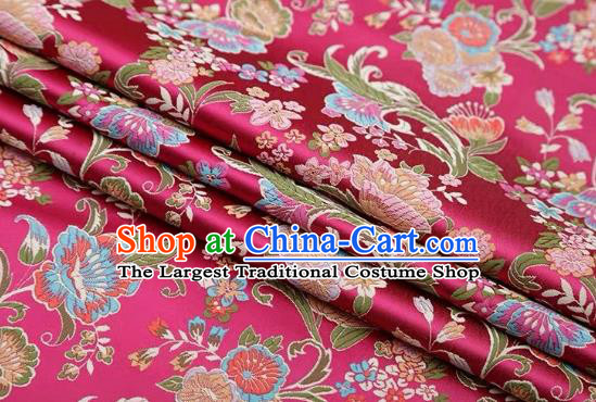 Chinese Classical Flourish Flowers Pattern Design Rosy Brocade Fabric Asian Traditional Satin Silk Material
