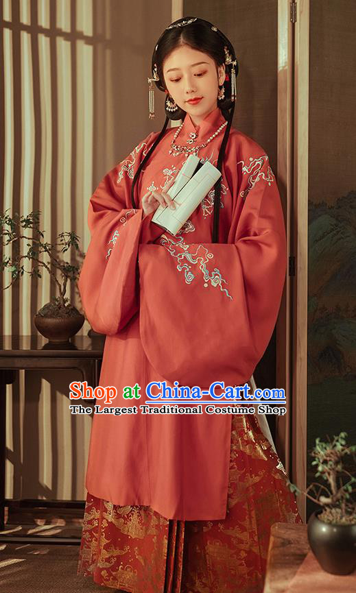 Chinese Ancient Nobility Lady Red Hanfu Dress Traditional Ming Dynasty Royal Princess Costumes for Women