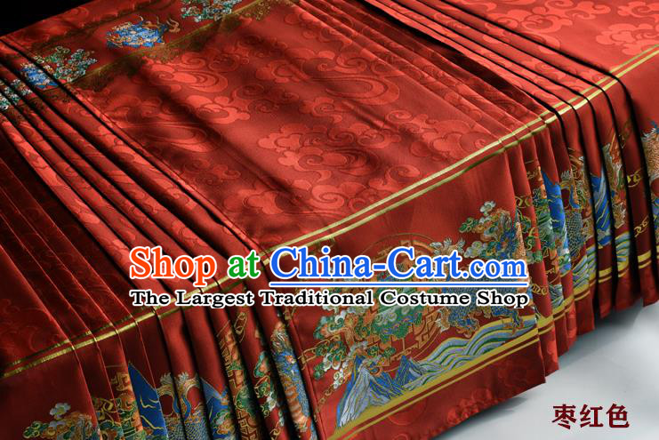 Chinese Ancient Princess Purplish Red Brocade Horse Face Skirt Traditional Ming Dynasty Court Lady Costumes for Women