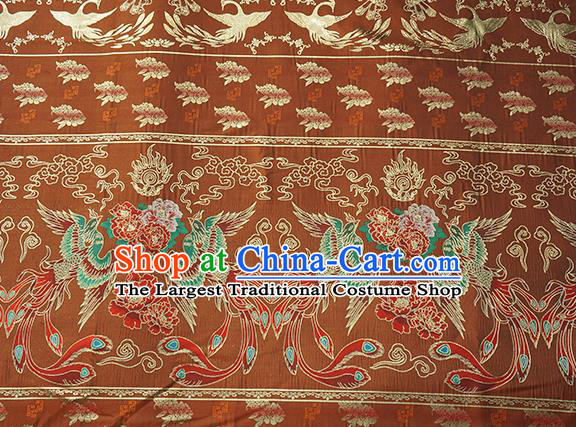 Chinese Royal Phoenix Peony Pattern Design Rust Red Brocade Fabric Asian Traditional Horse Face Skirt Satin Silk Material