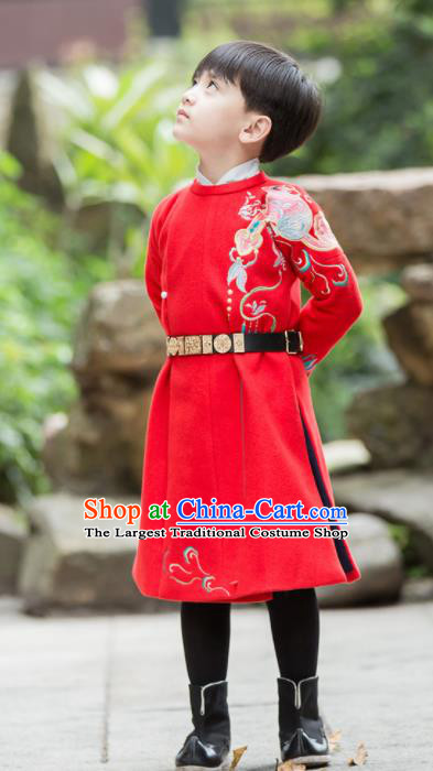 Chinese Traditional Ming Dynasty Imperial Bodyguard Costume Ancient Swordsman Red Hanfu Clothing for Kids