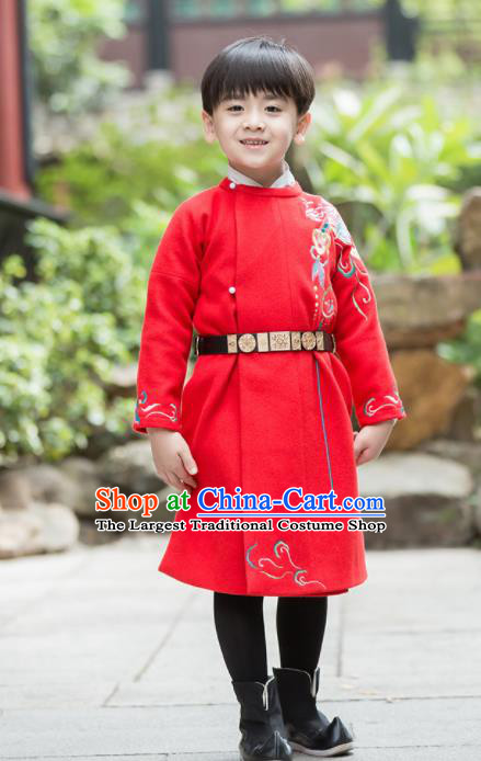 Chinese Traditional Ming Dynasty Imperial Bodyguard Costume Ancient Swordsman Red Hanfu Clothing for Kids