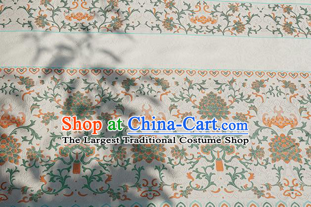 Chinese Royal Lotus Pattern Design White Brocade Fabric Asian Traditional Horse Face Skirt Satin Silk Material