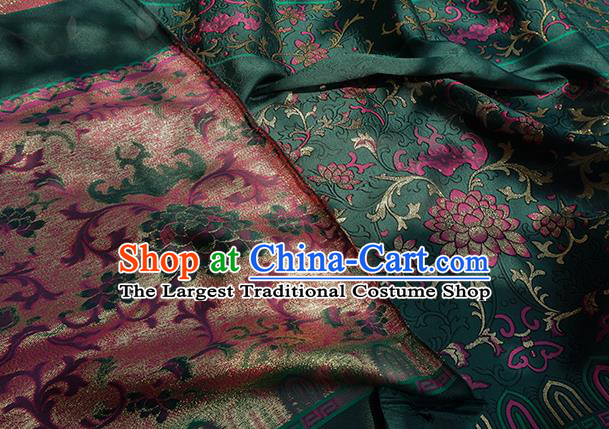 Chinese Royal Lotus Pattern Design Atrovirens Brocade Fabric Asian Traditional Horse Face Skirt Satin Silk Material