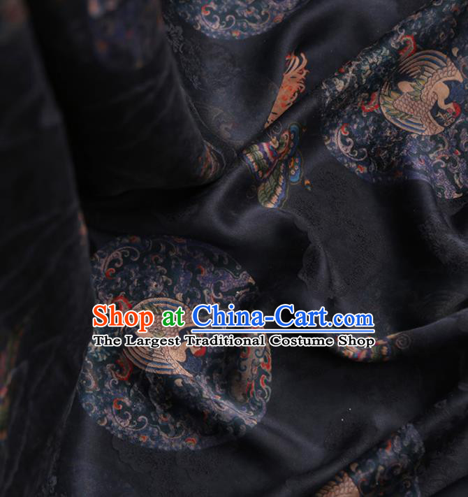 Chinese Classical Auspicious Bird Pattern Design Black Gambiered Guangdong Gauze Fabric Asian Traditional Cheongsam Silk Material