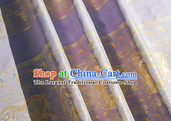 Chinese Royal Dragon Phoenix Pattern Design Lilac Brocade Fabric Asian Traditional Horse Face Skirt Satin Silk Material