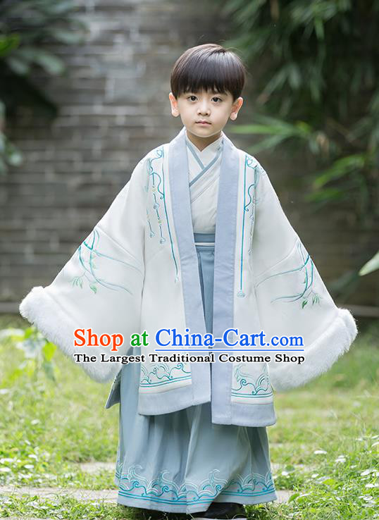 Chinese Traditional Ming Dynasty Scholar Winter Costume Ancient Swordsman Hanfu Clothing for Kids