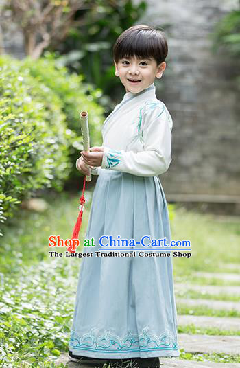 Chinese Traditional Ming Dynasty Scholar Winter Costume Ancient Swordsman Hanfu Clothing for Kids