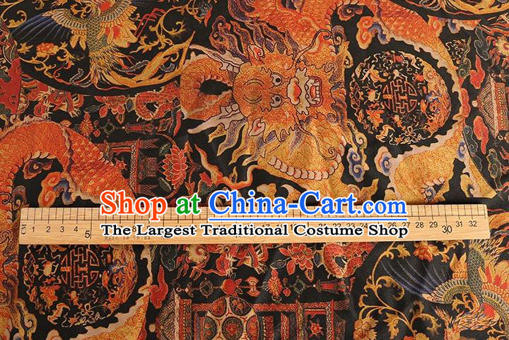 Chinese Classical Dragon Lotus Pattern Design Black Gambiered Guangdong Gauze Fabric Asian Traditional Cheongsam Silk Material