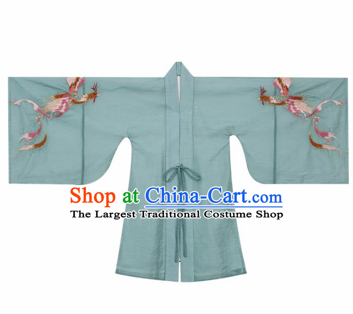 Chinese Traditional Girls Embroidered Blue Cloak and Pink Skirt Ancient Ming Dynasty Princess Costume for Kids