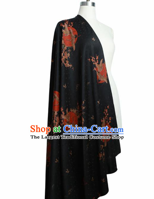 Chinese Classical Crane Plum Pattern Design Black Gambiered Guangdong Gauze Fabric Asian Traditional Cheongsam Silk Material