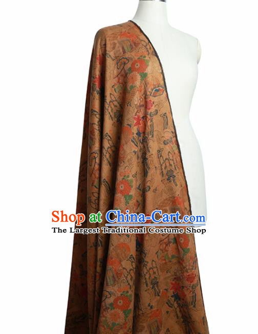 Chinese Classical Pattern Design Ginger Gambiered Guangdong Gauze Fabric Asian Traditional Cheongsam Silk Material