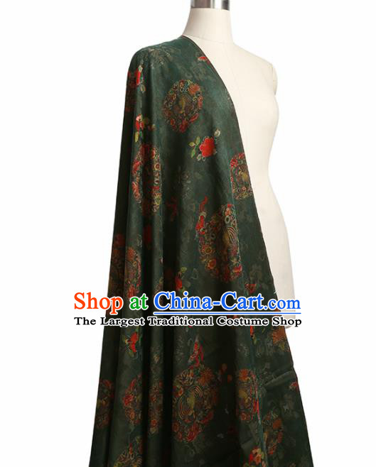Chinese Classical Crane Chrysanthemum Pattern Design Green Gambiered Guangdong Gauze Fabric Asian Traditional Cheongsam Silk Material