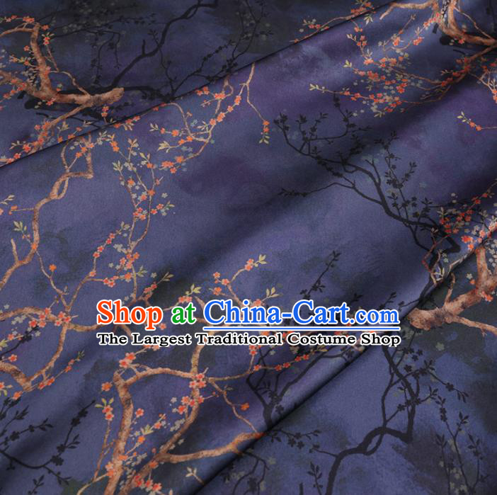 Chinese Classical Pattern Design Deep Blue Gambiered Guangdong Gauze Fabric Asian Traditional Cheongsam Silk Material