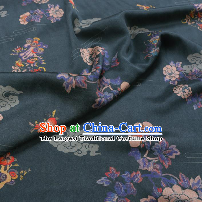 Chinese Classical Peony Peach Pattern Design Atrovirens Gambiered Guangdong Gauze Fabric Asian Traditional Cheongsam Silk Material