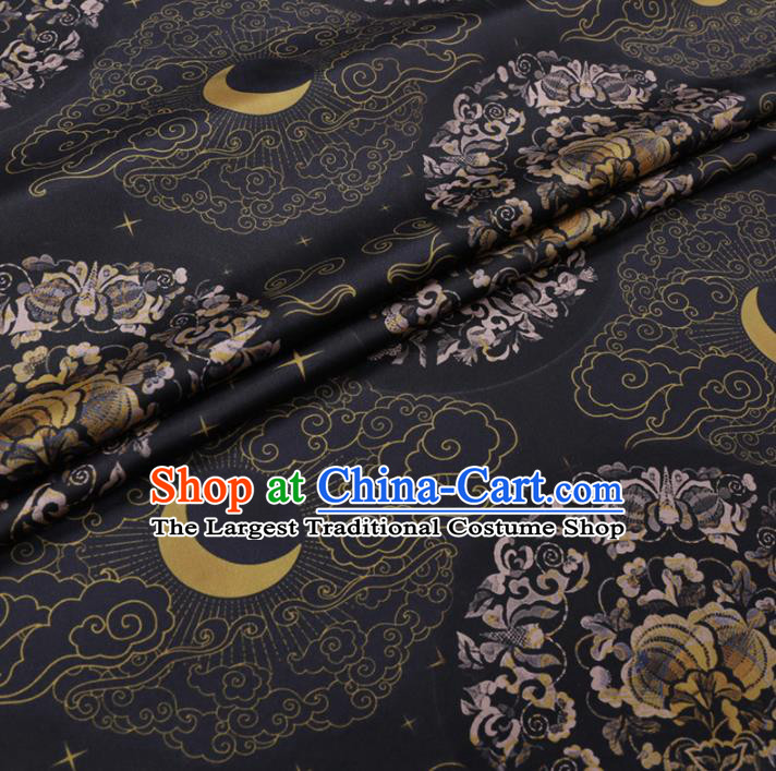 Chinese Classical Moon Pattern Design Navy Gambiered Guangdong Gauze Fabric Asian Traditional Cheongsam Silk Material