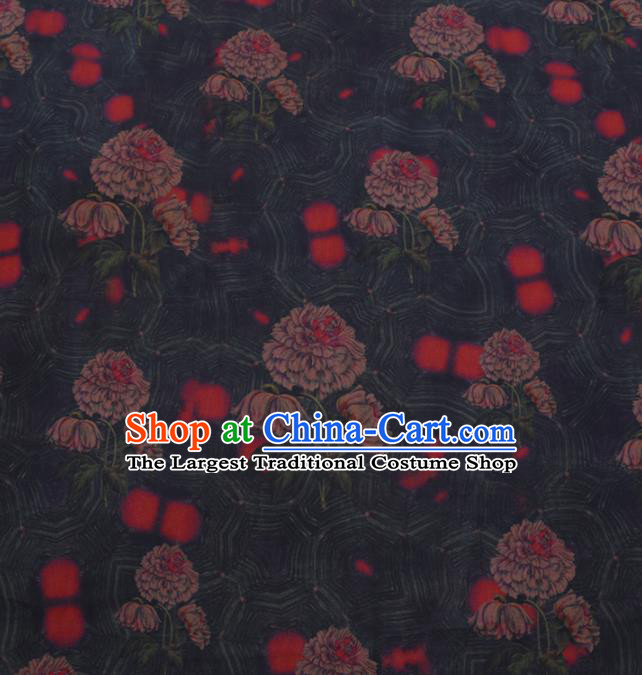 Chinese Classical Printing Flowers Pattern Design Atrovirens Gambiered Guangdong Gauze Fabric Asian Traditional Cheongsam Silk Material