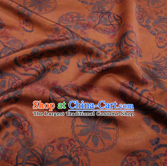 Chinese Classical Printing Wheels Pattern Design Orange Gambiered Guangdong Gauze Fabric Asian Traditional Cheongsam Silk Material