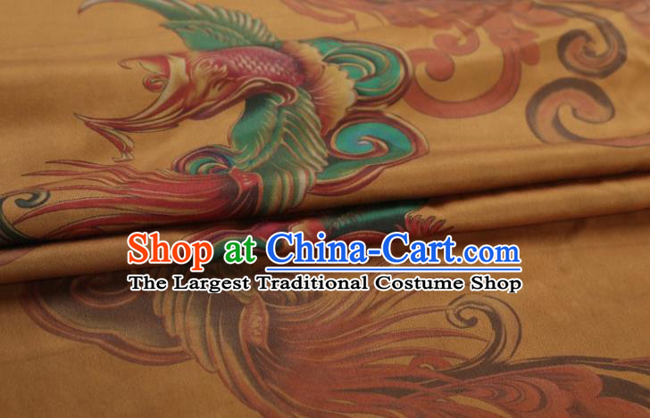 Chinese Classical Phoenix Pattern Design Ginger Gambiered Guangdong Gauze Fabric Asian Traditional Cheongsam Silk Material