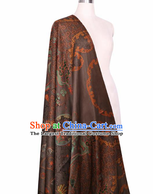 Chinese Classical Dragon Pattern Design Deep Brown Gambiered Guangdong Gauze Fabric Asian Traditional Cheongsam Silk Material