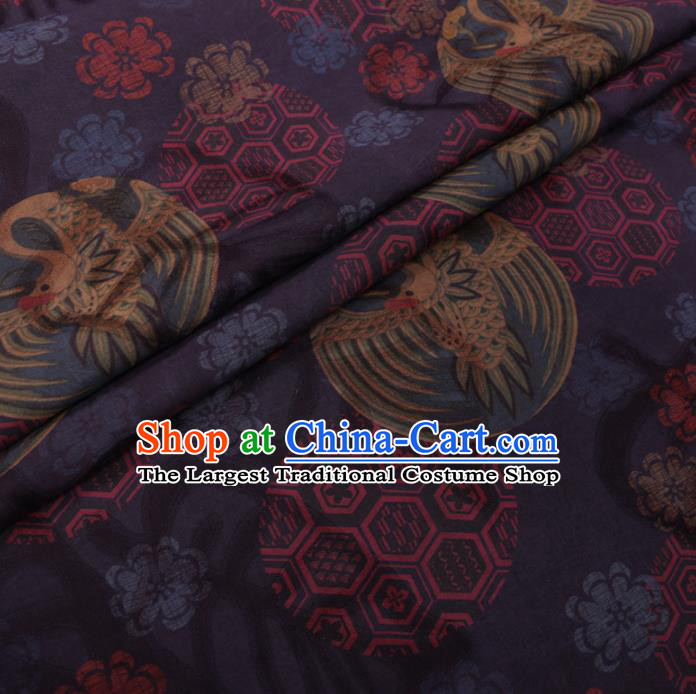 Chinese Classical Printing Round Crane Pattern Design Navy Gambiered Guangdong Gauze Fabric Asian Traditional Cheongsam Silk Material