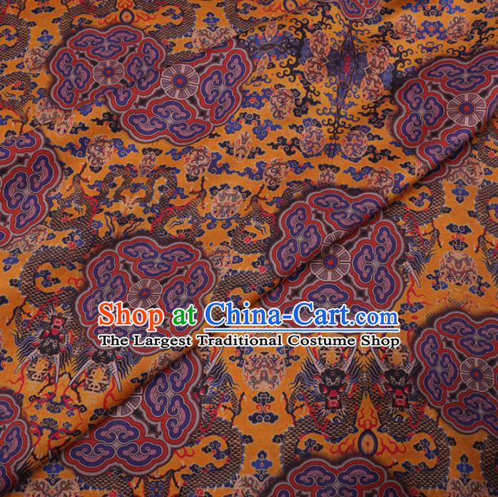 Chinese Classical Printing Dragons Pattern Design Ginger Gambiered Guangdong Gauze Fabric Asian Traditional Cheongsam Silk Material