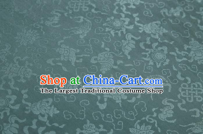 Chinese Classical Carps Pattern Design Blue Silk Fabric Asian Traditional Cheongsam Brocade Material