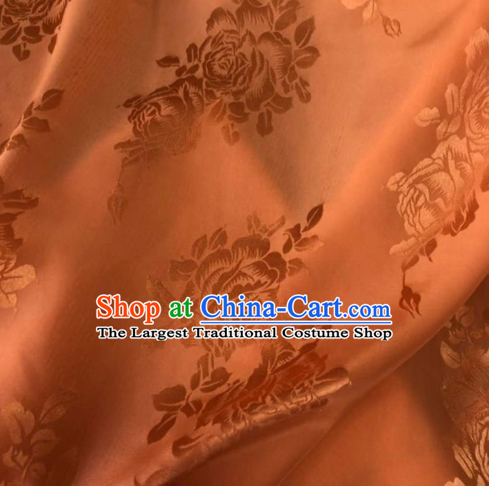 Chinese Classical Peony Pattern Design Orange Silk Fabric Asian Traditional Cheongsam Brocade Material