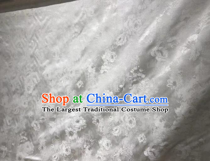Chinese Classical Peony Flowers Pattern Design Light Grey Silk Fabric Asian Traditional Cheongsam Brocade Material