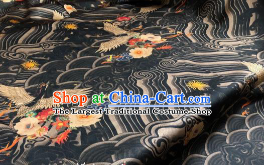 Asian Chinese Traditional Crane Pattern Design Black Gambiered Guangdong Gauze Fabric Silk Material