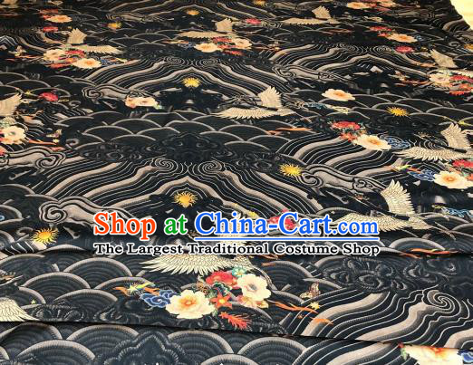 Asian Chinese Traditional Crane Pattern Design Black Gambiered Guangdong Gauze Fabric Silk Material
