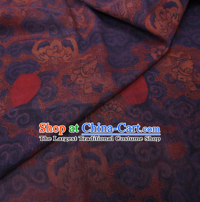 Chinese Classical Printing Fan Pattern Design Deep Blue Gambiered Guangdong Gauze Fabric Asian Traditional Cheongsam Silk Material