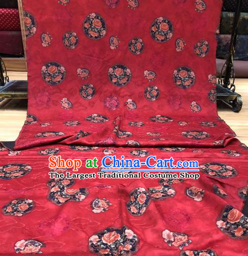 Asian Chinese Traditional Peony Pattern Design Red Gambiered Guangdong Gauze Fabric Silk Material