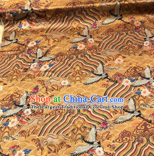 Asian Chinese Traditional Crane Pattern Design Yellow Gambiered Guangdong Gauze Fabric Silk Material