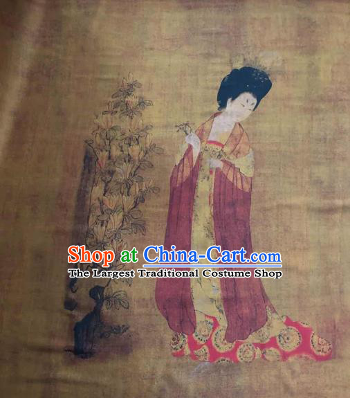 Asian Chinese Traditional Beauty Pattern Design Yellow Gambiered Guangdong Gauze Fabric Silk Material