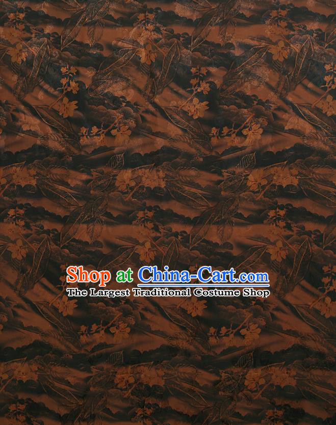 Chinese Classical Printing Pattern Design Deep Brown Gambiered Guangdong Gauze Fabric Asian Traditional Cheongsam Silk Material