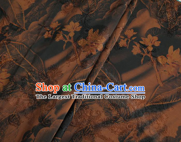 Chinese Classical Printing Pattern Design Deep Brown Gambiered Guangdong Gauze Fabric Asian Traditional Cheongsam Silk Material